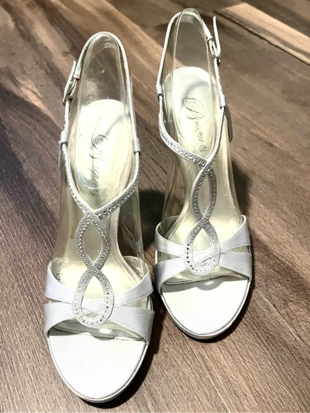 Elegant Silver Heels with Crystal Detail!